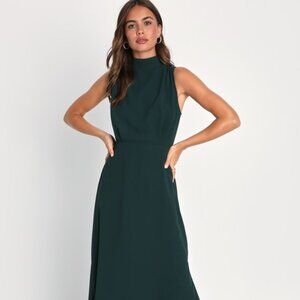 Lulus Classic Elegance Emerald Chiffon Sleeveless Mock Neck Maxi Dress Green